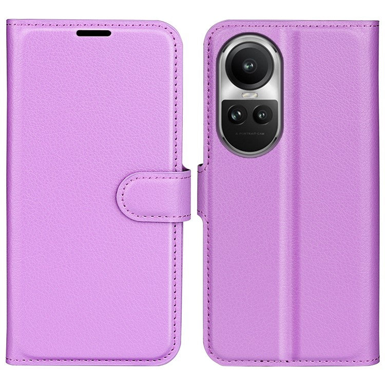 Litchi Texture PU Leather Phone Cover for Oppo Reno10 5G (Global) Wallet Stand Protective Phone Case - Purple