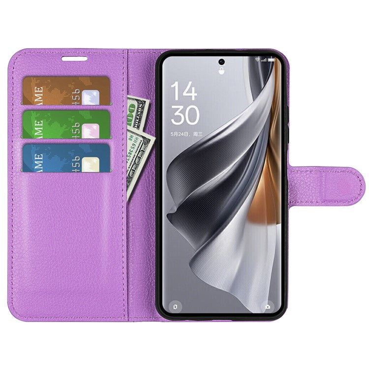 Litchi Texture PU Leather Phone Cover for Oppo Reno10 5G (Global) Wallet Stand Protective Phone Case - Purple