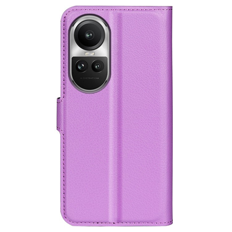 Litchi Texture PU Leather Phone Cover for Oppo Reno10 5G (Global) Wallet Stand Protective Phone Case - Purple