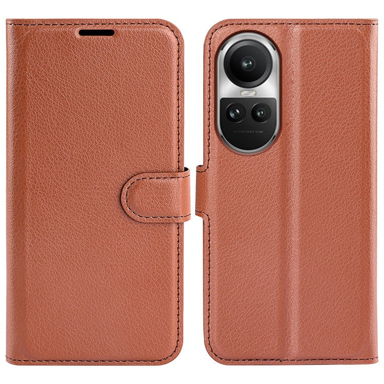 Litchi Texture PU Leather Phone Cover for Oppo Reno10 5G (Global) Wallet Stand Protective Phone Case - Brown