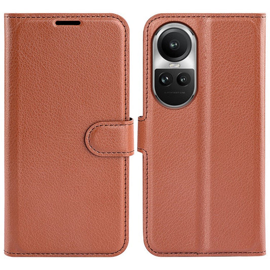 Litchi Texture PU Leather Phone Cover for Oppo Reno10 5G (Global) Wallet Stand Protective Phone Case - Brown
