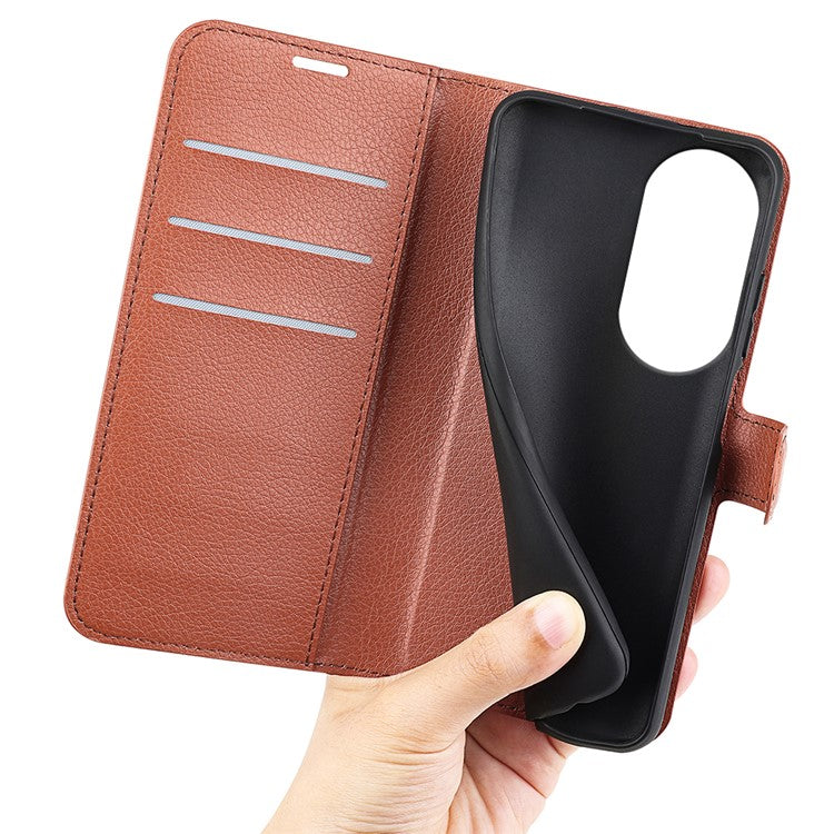 Litchi Texture PU Leather Phone Cover for Oppo Reno10 5G (Global) Wallet Stand Protective Phone Case - Brown