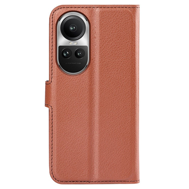 Litchi Texture PU Leather Phone Cover for Oppo Reno10 5G (Global) Wallet Stand Protective Phone Case - Brown