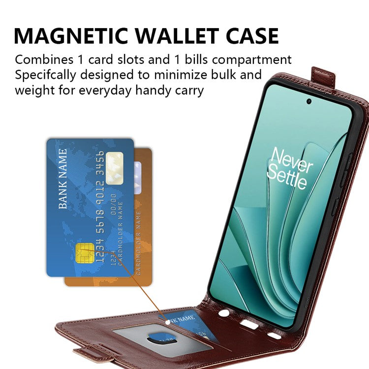 For OnePlus Ace 2V / Nord 3 5G Vertical Flip PU Leather Protective Phone Case Card Slot Cellphone Cover - Brown