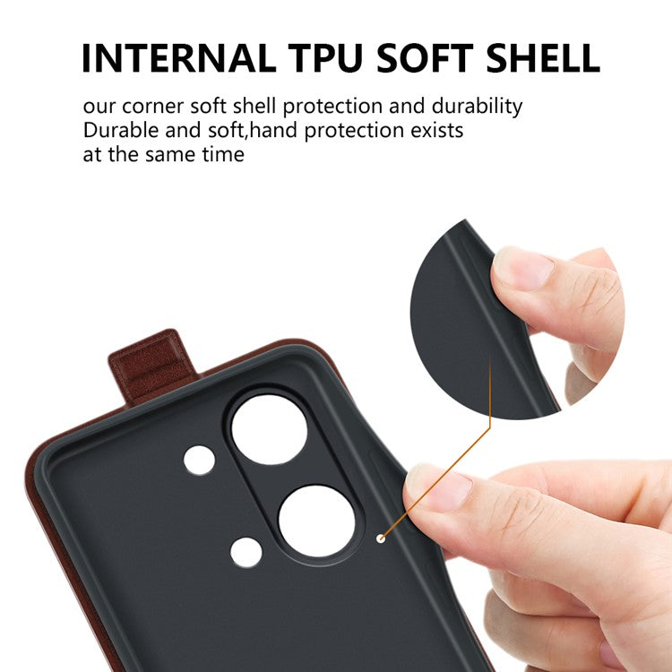 For OnePlus Ace 2V / Nord 3 5G Vertical Flip PU Leather Protective Phone Case Card Slot Cellphone Cover - Brown