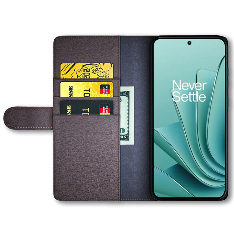 For OnePlus Ace 2V / Nord 3 5G Wallet Phone Case Genuine Split Leather Shockproof Stand Cover - Brown