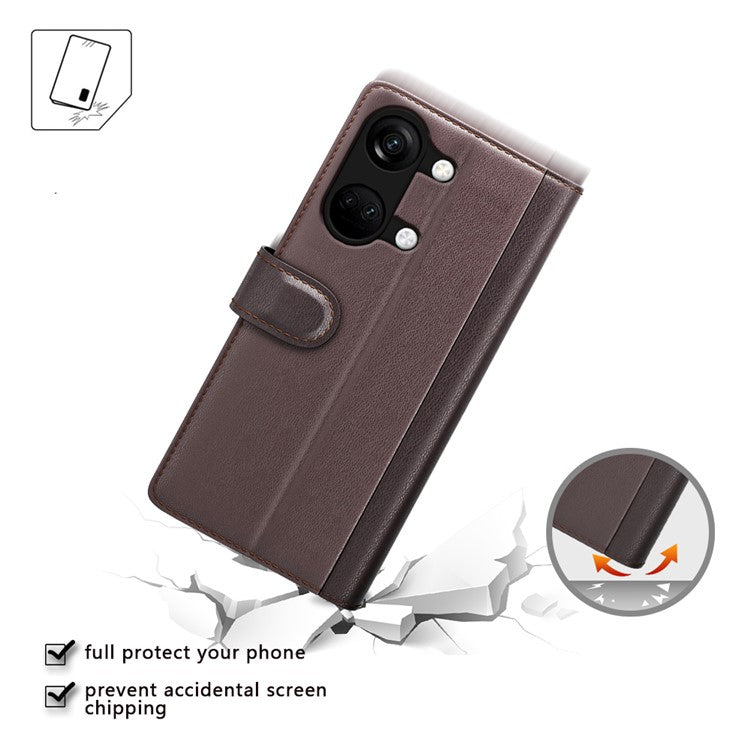 For OnePlus Ace 2V / Nord 3 5G Wallet Phone Case Genuine Split Leather Shockproof Stand Cover - Brown