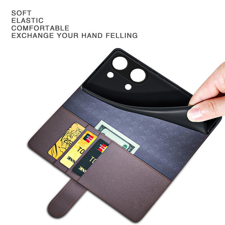 For OnePlus Ace 2V / Nord 3 5G Wallet Phone Case Genuine Split Leather Shockproof Stand Cover - Brown