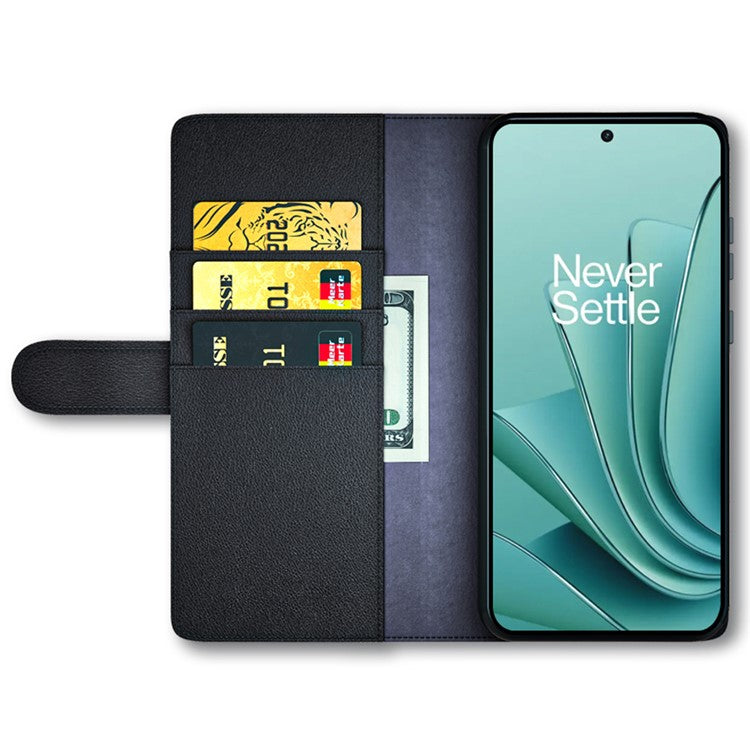 For OnePlus Ace 2V / Nord 3 5G Wallet Phone Case Genuine Split Leather Shockproof Stand Cover - Black