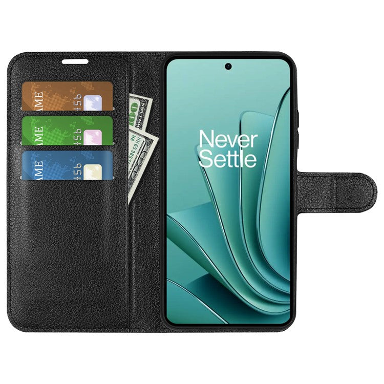For OnePlus Ace 2V / Nord 3 5G Litchi Texture Wallet PU Leather Phone Case Stand Cover - Black