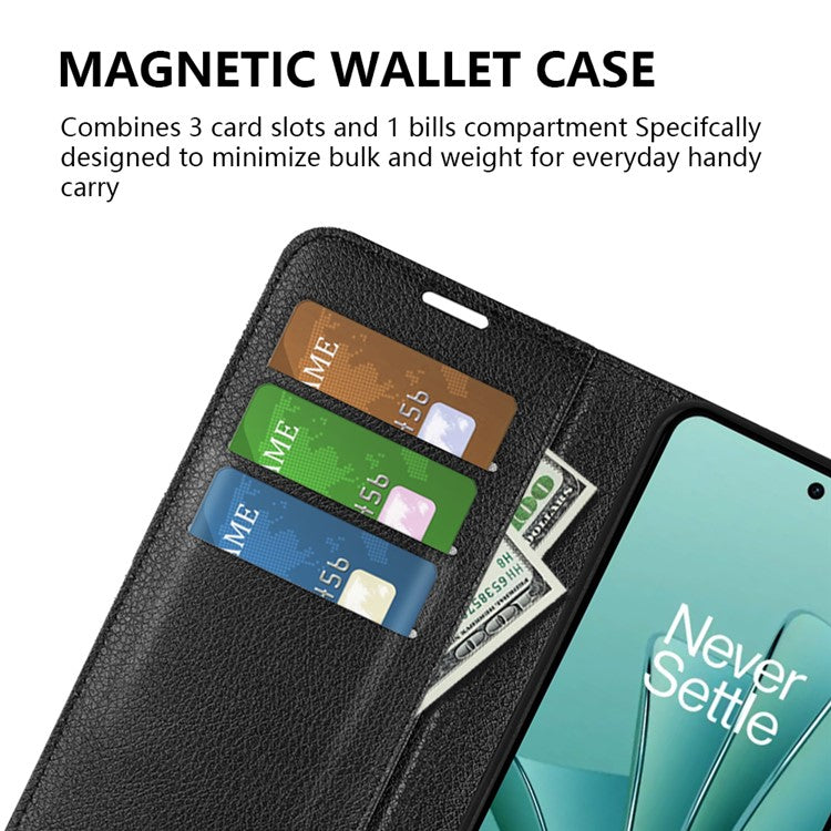 For OnePlus Ace 2V / Nord 3 5G Litchi Texture Wallet PU Leather Phone Case Stand Cover - Black