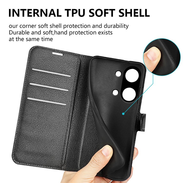 For OnePlus Ace 2V / Nord 3 5G Litchi Texture Wallet PU Leather Phone Case Stand Cover - Black