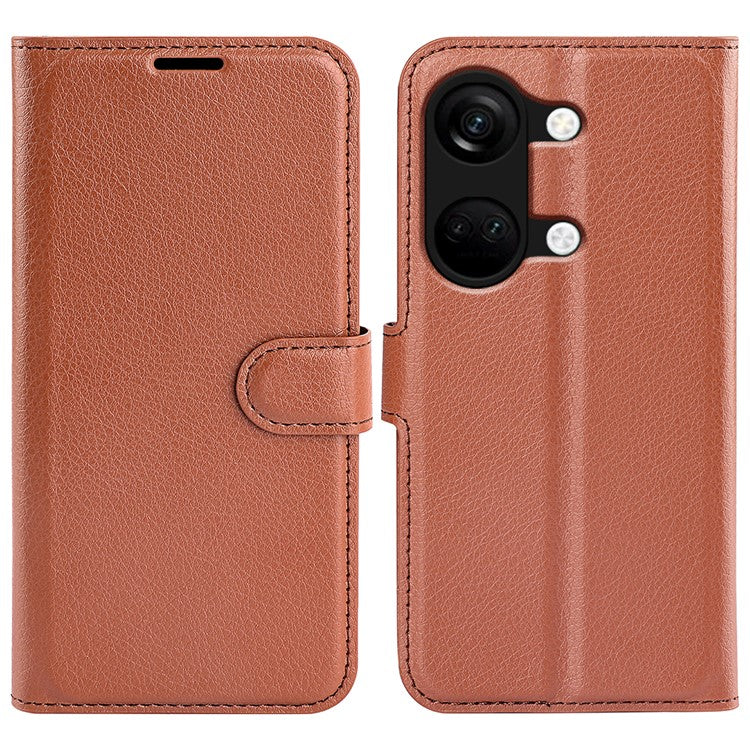 For OnePlus Ace 2V / Nord 3 5G Litchi Texture Wallet PU Leather Phone Case Stand Cover - Brown