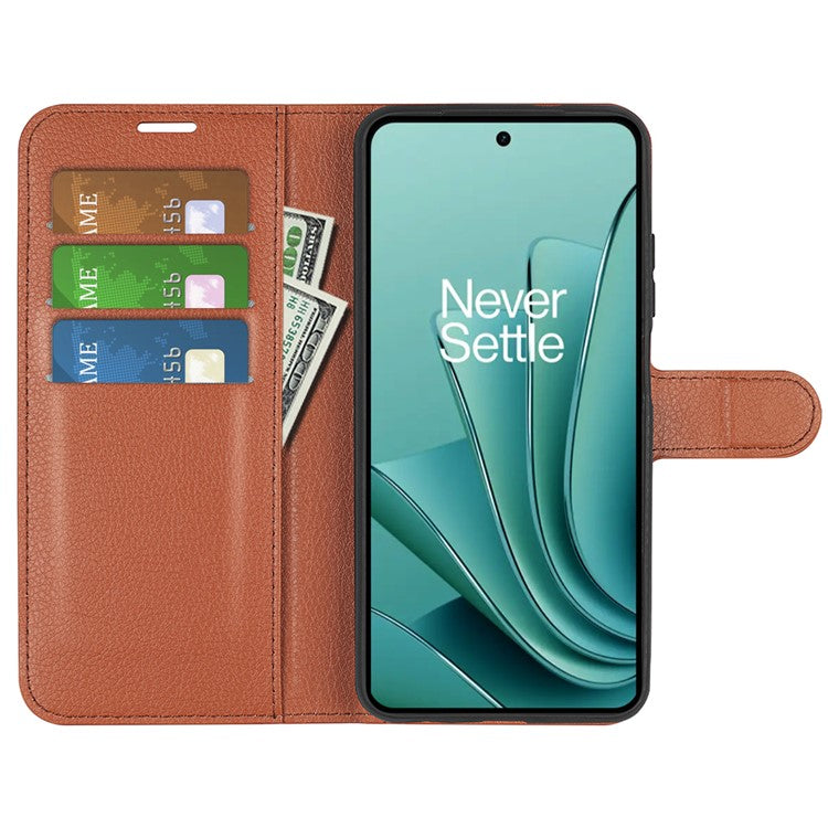 For OnePlus Ace 2V / Nord 3 5G Litchi Texture Wallet PU Leather Phone Case Stand Cover - Brown