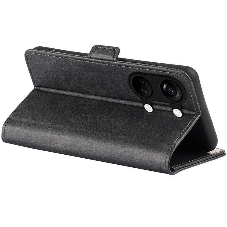 Calf Texture Stand Cover for OnePlus Ace 2V / Nord 3 5G , PU Leather+TPU Wallet Phone Case - Black