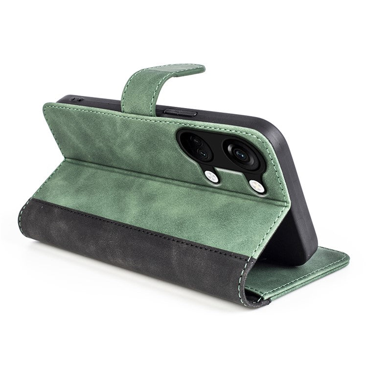 Wallet Shell for OnePlus Ace 2V / Nord 3 5G PU Leather Phone Cover Dual-color Splicing Stand Case - Green