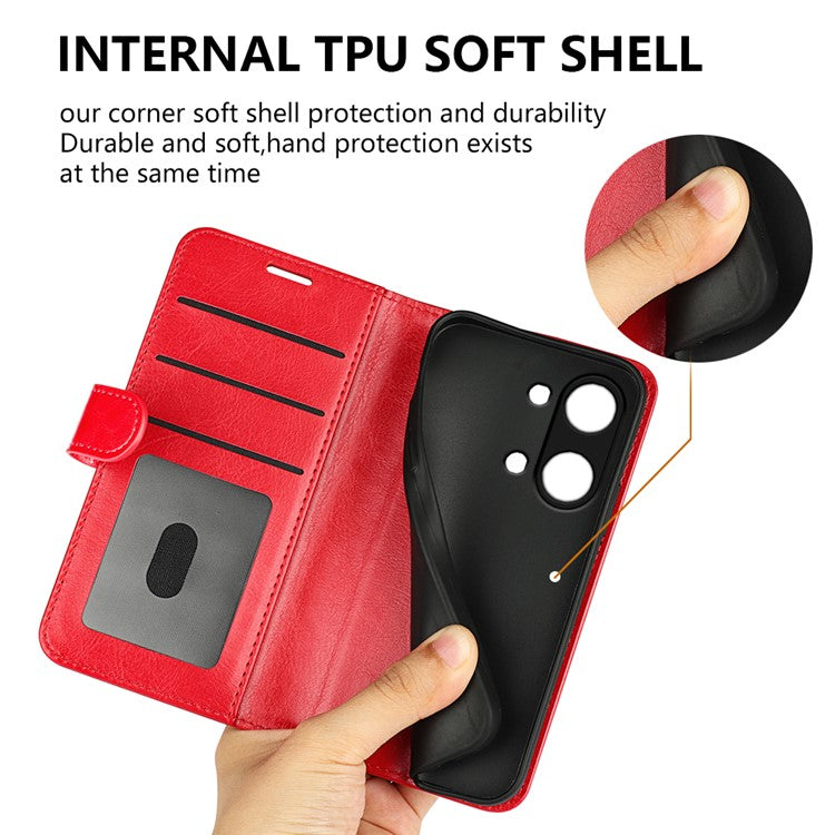 For OnePlus Ace 2V / Nord 3 5G Crazy Horse Texture Phone Wallet Case PU Leather Horizontal Stand Cover - Red