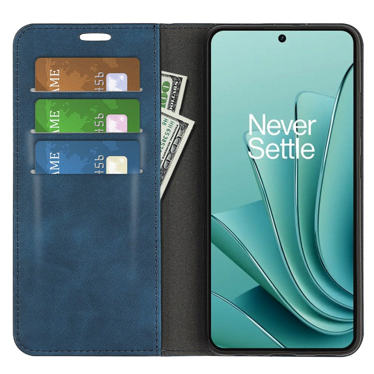 Skin-touch Stand Cover for OnePlus Ace 2V / Nord 3 5G Mobile Phone PU Leather Wallet Shell Flip Case - Blue