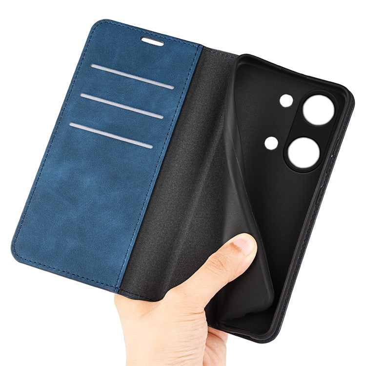 Skin-touch Stand Cover for OnePlus Ace 2V / Nord 3 5G Mobile Phone PU Leather Wallet Shell Flip Case - Blue