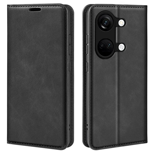 Skin-touch Stand Cover for OnePlus Ace 2V / Nord 3 5G Mobile Phone PU Leather Wallet Shell Flip Case - Black
