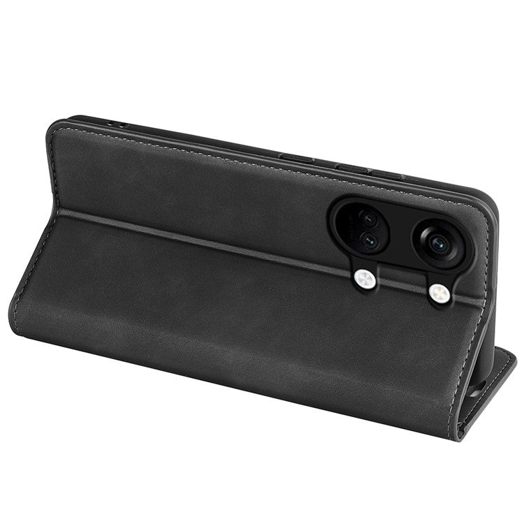 Skin-touch Stand Cover for OnePlus Ace 2V / Nord 3 5G Mobile Phone PU Leather Wallet Shell Flip Case - Black