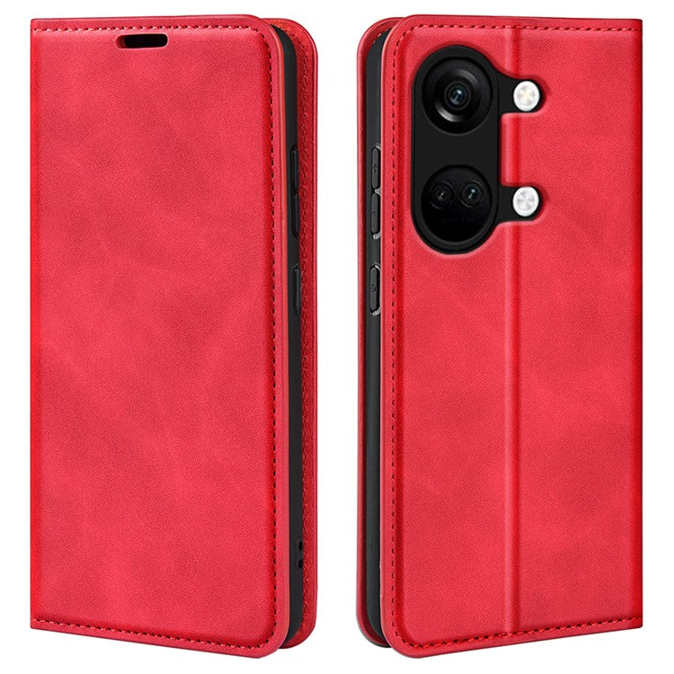 Skin-touch Stand Cover for OnePlus Ace 2V / Nord 3 5G Mobile Phone PU Leather Wallet Shell Flip Case - Red