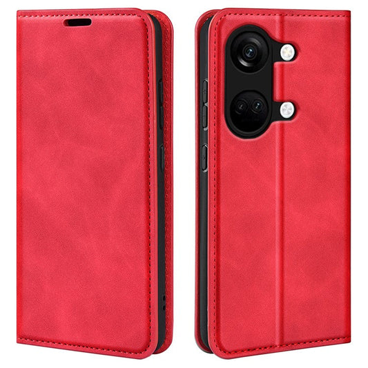 Skin-touch Stand Cover for OnePlus Ace 2V / Nord 3 5G Mobile Phone PU Leather Wallet Shell Flip Case - Red
