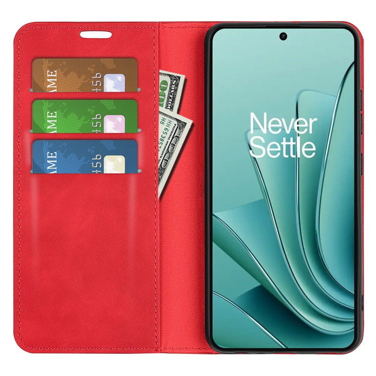 Skin-touch Stand Cover for OnePlus Ace 2V / Nord 3 5G Mobile Phone PU Leather Wallet Shell Flip Case - Red