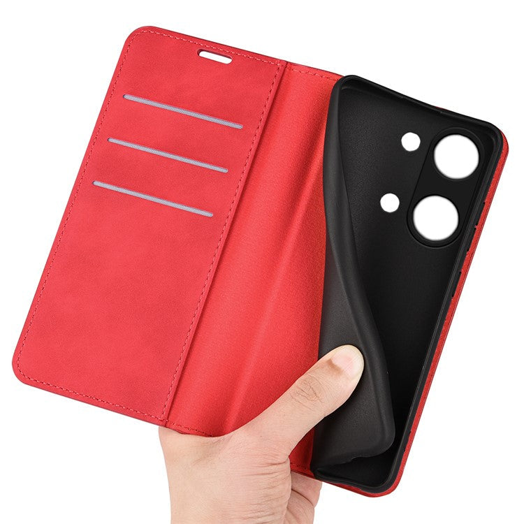 Skin-touch Stand Cover for OnePlus Ace 2V / Nord 3 5G Mobile Phone PU Leather Wallet Shell Flip Case - Red