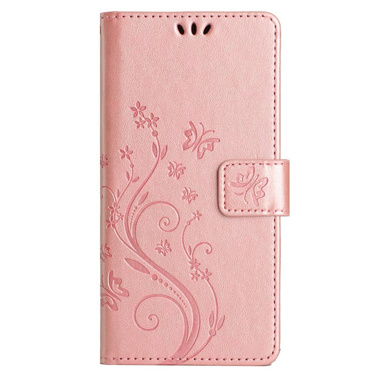 For Samsung Galaxy S23 FE Imprinted Butterflies Mobile Phone Case PU Leather Wallet Cover Stand with Strap - Rose Gold