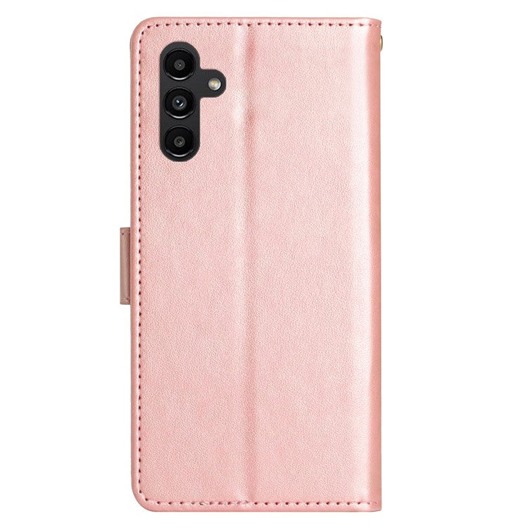 For Samsung Galaxy S23 FE Imprinted Butterflies Mobile Phone Case PU Leather Wallet Cover Stand with Strap - Rose Gold