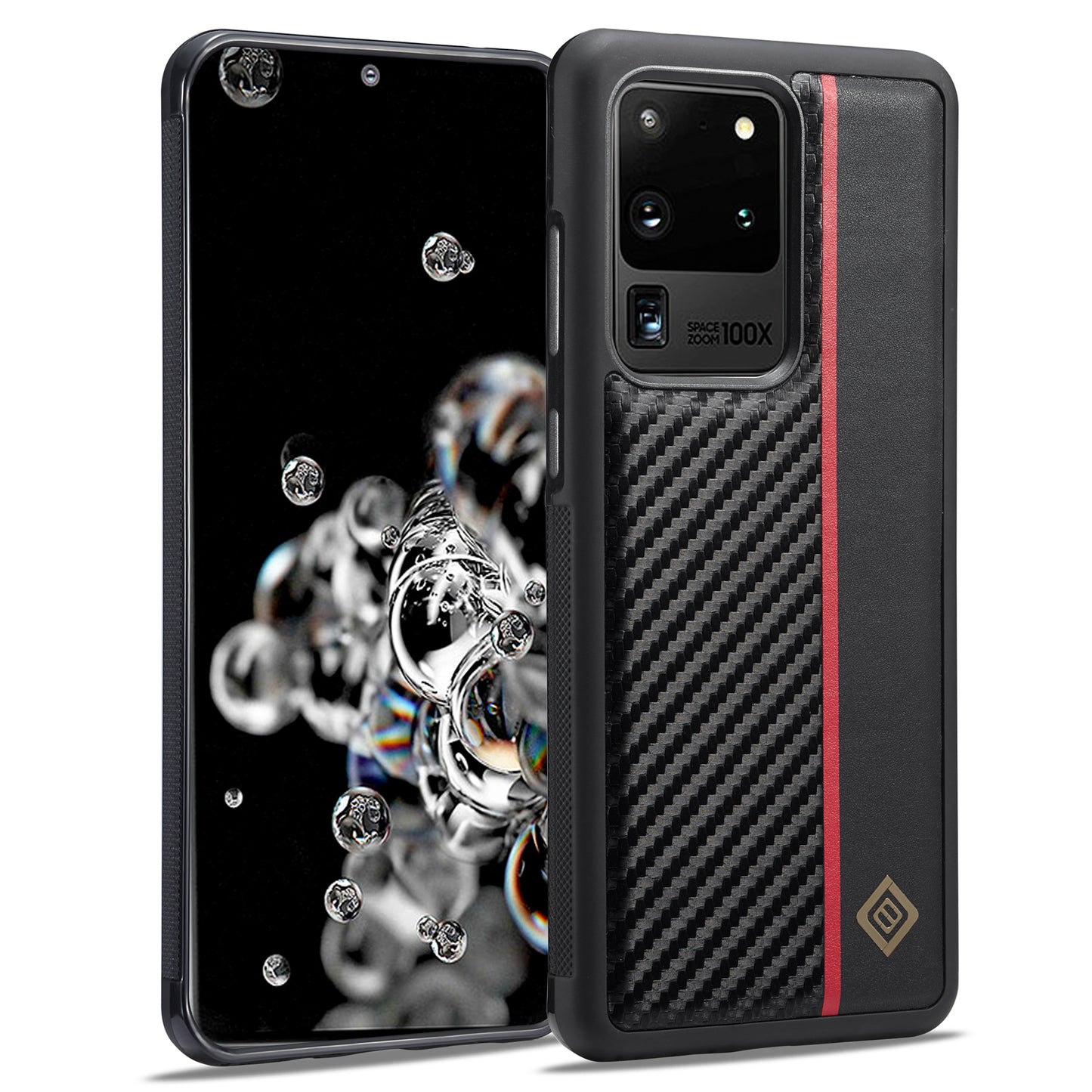 LC.IMEEKE Carbon Fiber Splicing Case for Samsung Galaxy S20 Ultra , PU Leather Coated TPU + EVA Cover