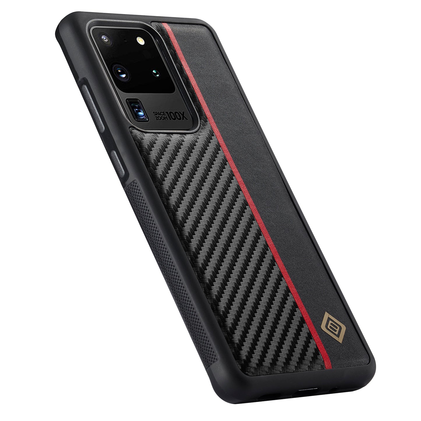 LC.IMEEKE Carbon Fiber Splicing Case for Samsung Galaxy S20 Ultra , PU Leather Coated TPU + EVA Cover
