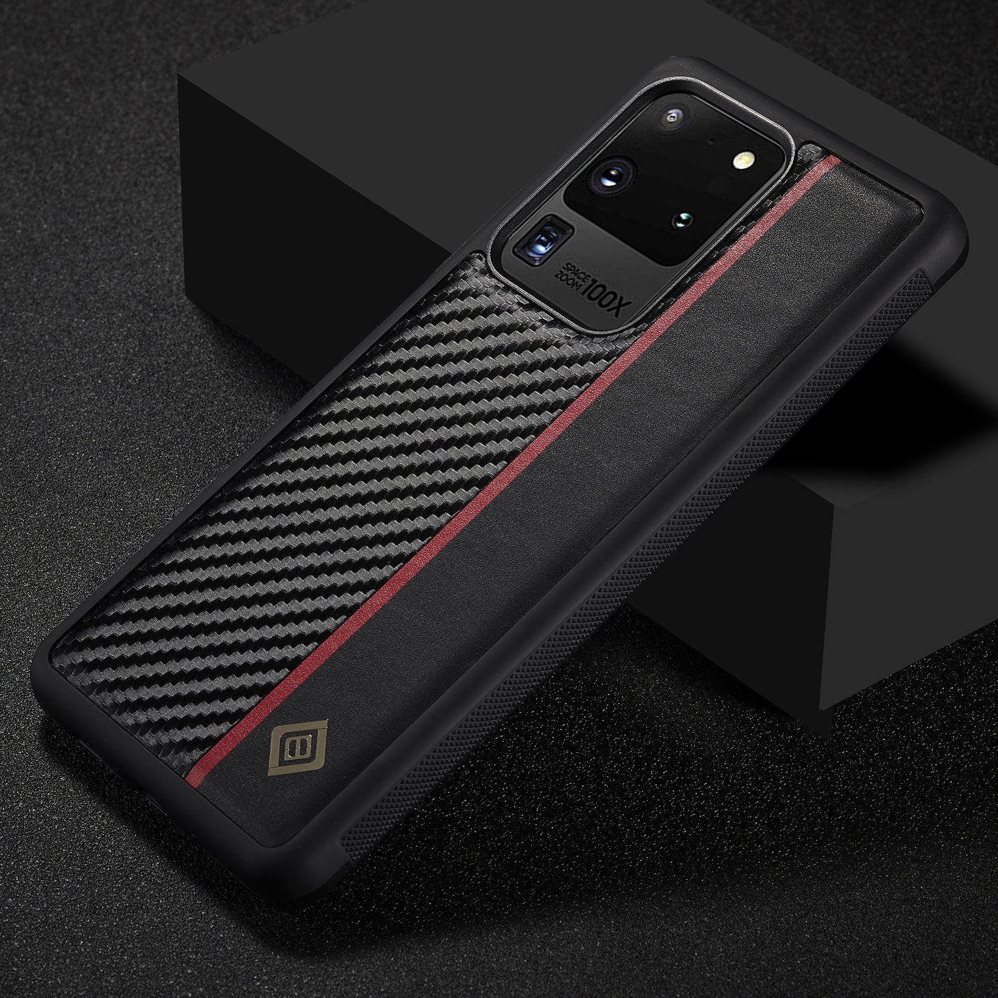 LC.IMEEKE Carbon Fiber Splicing Case for Samsung Galaxy S20 Ultra , PU Leather Coated TPU + EVA Cover
