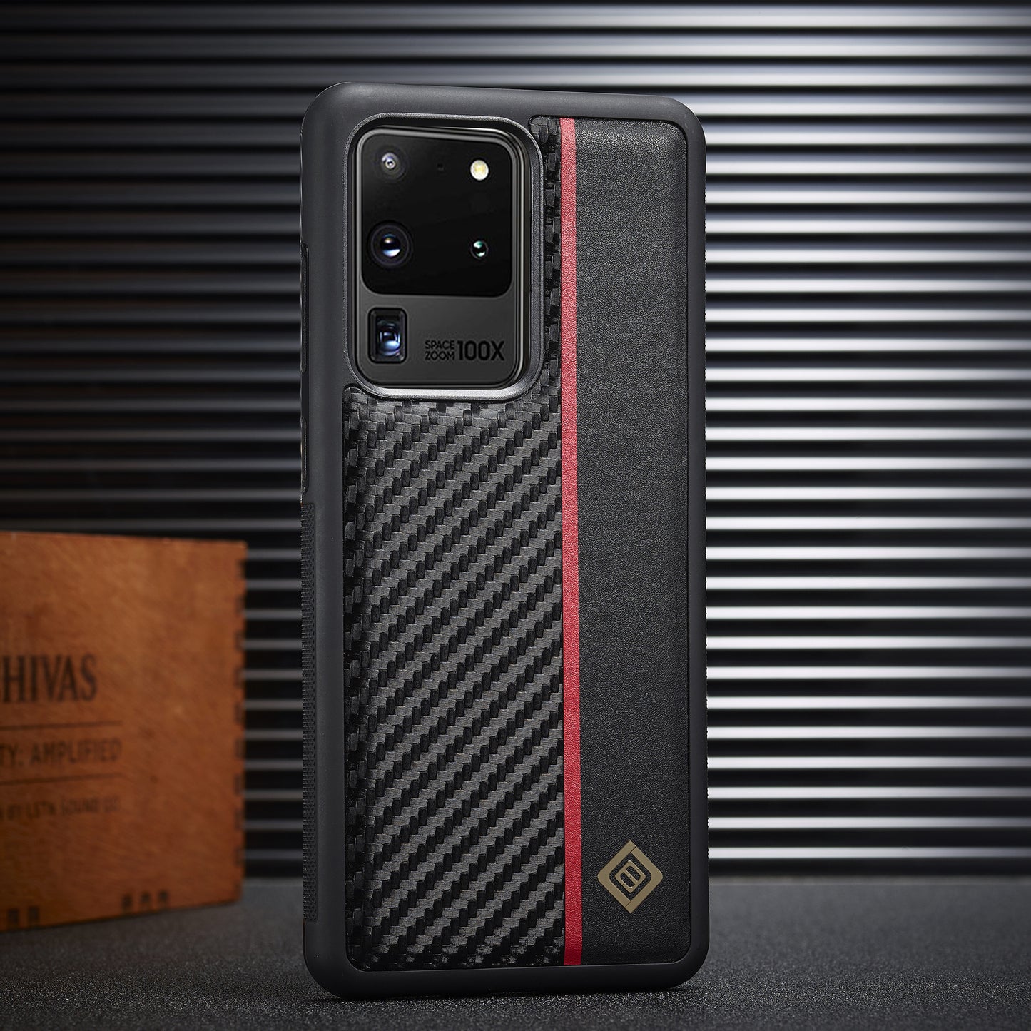 LC.IMEEKE Carbon Fiber Splicing Case for Samsung Galaxy S20 Ultra , PU Leather Coated TPU + EVA Cover