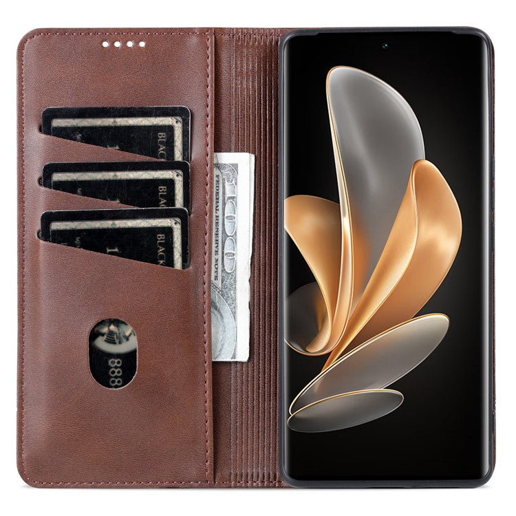 AZNS For vivo Y78+ 5G / Y78 5G Stand PU Leather Anti-drop Wallet Case Flip Folio Phone Cover - Coffee