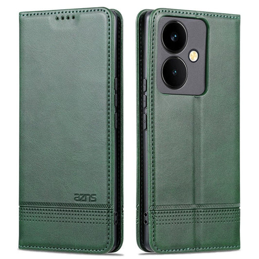 AZNS For vivo Y78+ 5G / Y78 5G Stand PU Leather Anti-drop Wallet Case Flip Folio Phone Cover - Green