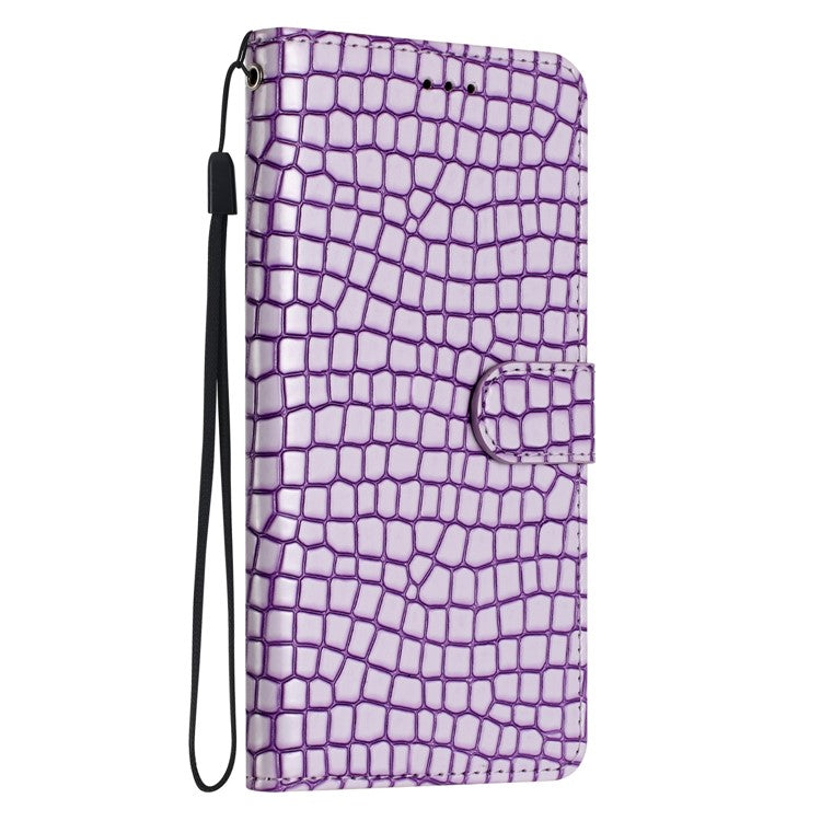 For Oppo A74 5G / A54 5G / A93 5G Cellphone Guard Stand Cover Crocodile Texture Leather Wallet Case with Strap - Purple