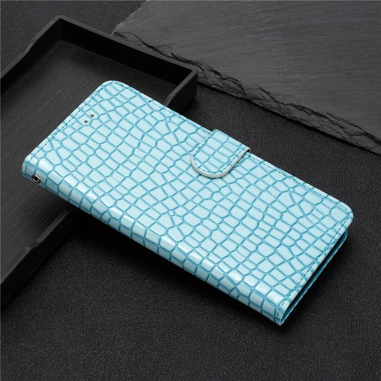 For Oppo A74 5G / A54 5G / A93 5G Cellphone Guard Stand Cover Crocodile Texture Leather Wallet Case with Strap - Sky Blue