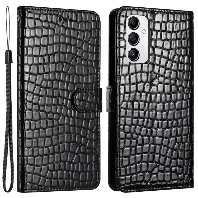 For Samsung Galaxy M23 5G / F23 5G Crocodile Texture PU Leather Stand Cover Wallet Phone Case with Strap - Black