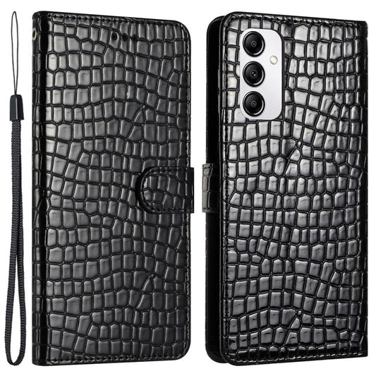For Samsung Galaxy M23 5G / F23 5G Crocodile Texture PU Leather Stand Cover Wallet Phone Case with Strap - Black