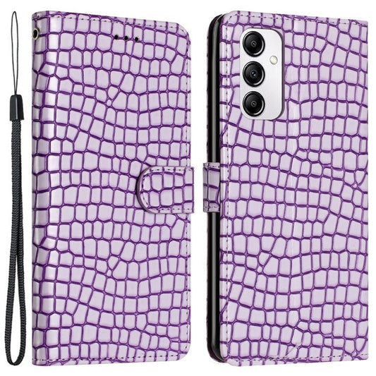 For Samsung Galaxy M23 5G / F23 5G Crocodile Texture PU Leather Stand Cover Wallet Phone Case with Strap - Purple