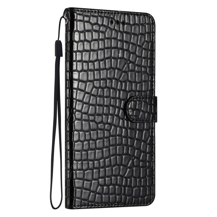 For Samsung Galaxy M32 (Global Version) 4G PU Leather Phone Stand Cover Wallet Crocodile Texture Anti-fall Case with Strap - Black