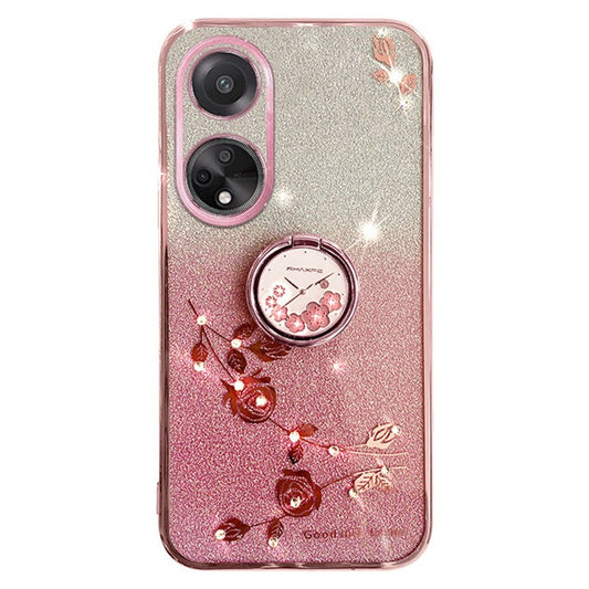 KADEM For Honor Play 30 Plus 5G Ring Kickstand TPU Cover Flower Pattern Glitter Phone Anti-fall Case - Rose Gold