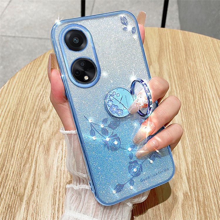 KADEM For Honor Play 30 Plus 5G Ring Kickstand TPU Cover Flower Pattern Glitter Phone Anti-fall Case - Blue