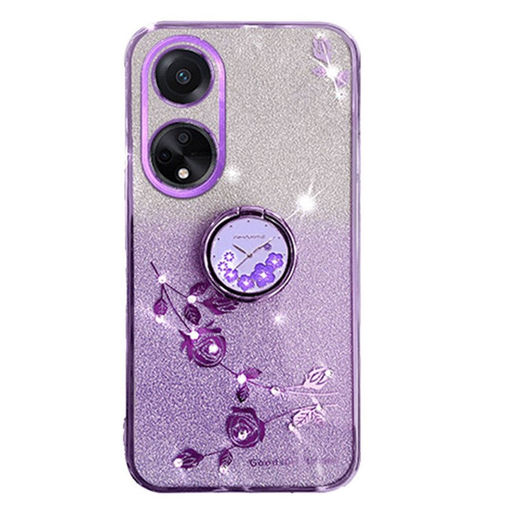 KADEM For Honor Play 30 Plus 5G Ring Kickstand TPU Cover Flower Pattern Glitter Phone Anti-fall Case - Purple