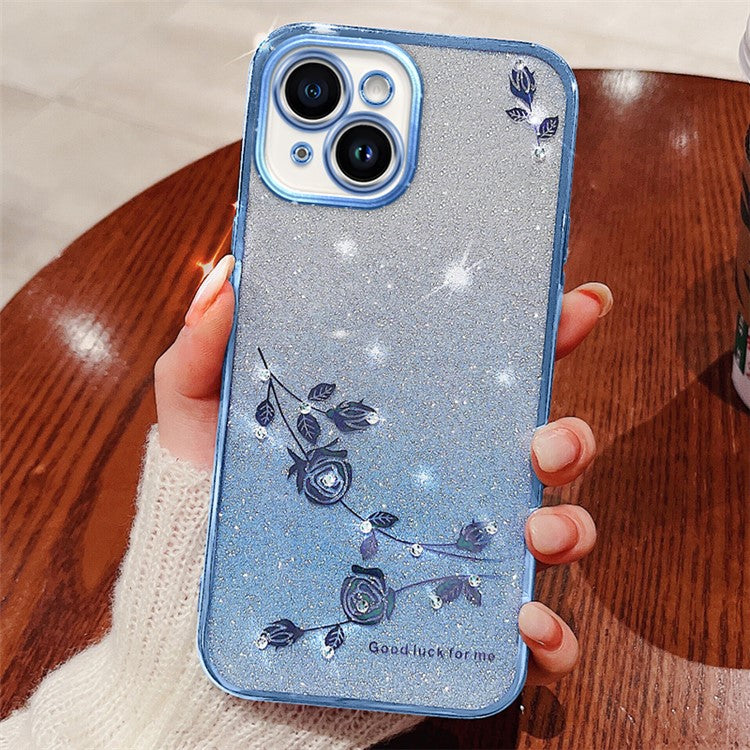KADEM For Honor Play 30 5G Gradient Glitter Rhinestone Flower Anti-scratch Phone Case TPU Cover - Blue