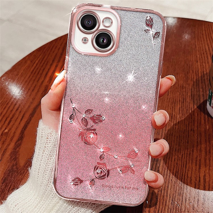 KADEM For Honor Play 30 5G Gradient Glitter Rhinestone Flower Anti-scratch Phone Case TPU Cover - Rose Gold