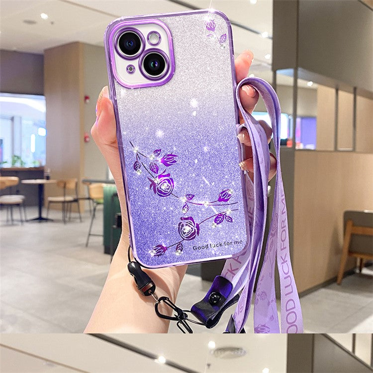 KADEM For Honor Play 30 5G Rhinestone Glitter TPU Phone Case Flower Design Protective Cover with Strap - Purple
