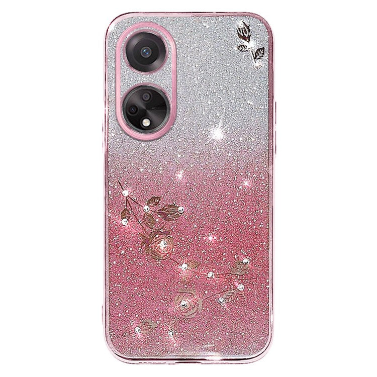 KADEM For Honor Play 30 Plus 5G Gradient Glitter Rhinestone Flower Shockproof Phone Case TPU Cover - Rose Gold